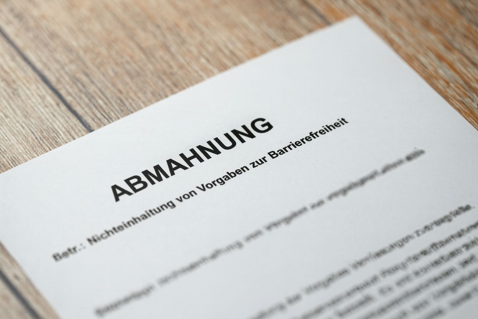 Fictional draft of a warning letter from the market surveillance authority with the description "Non-compliance with accessibility requirements."