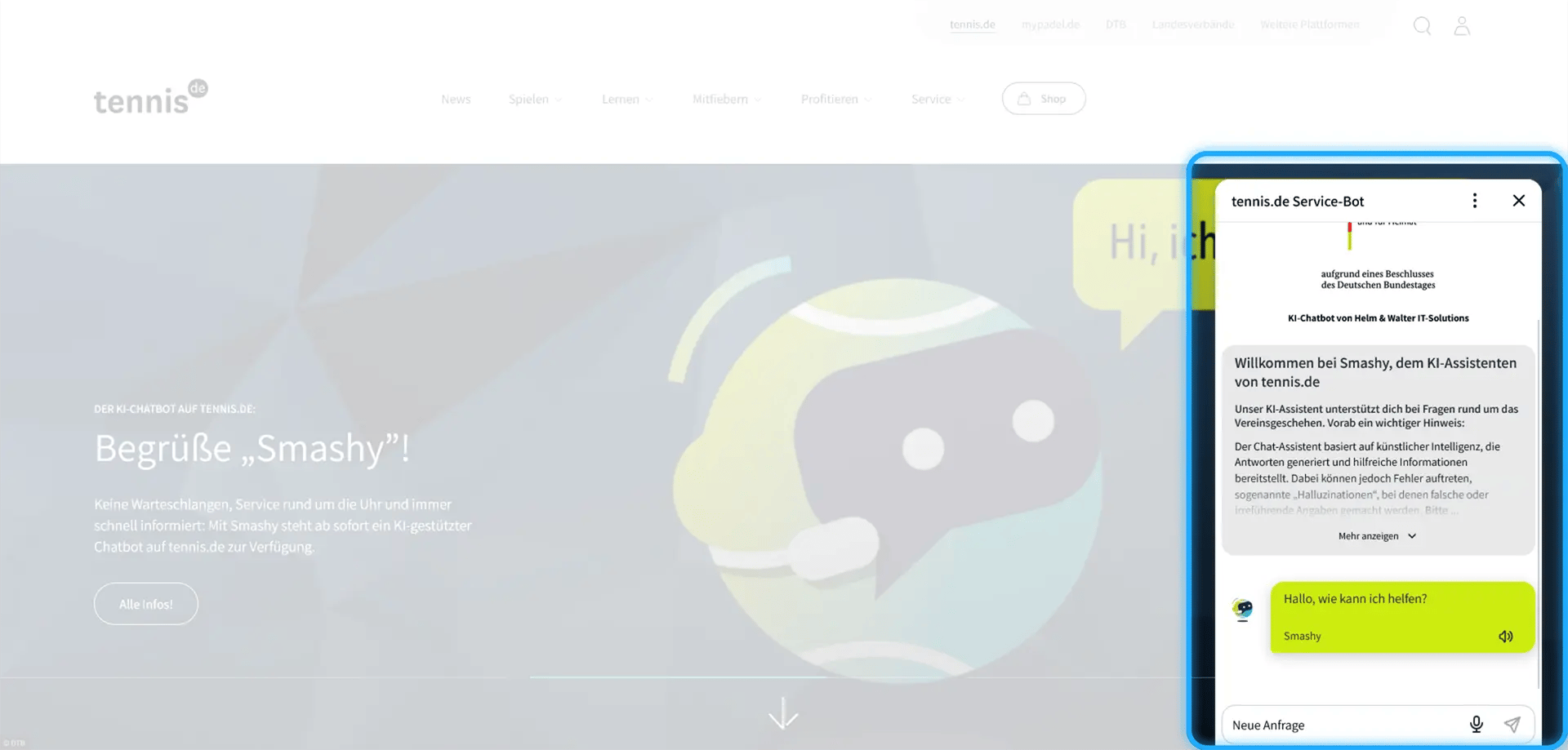 Smashy-Chat unten links auf tennis.de